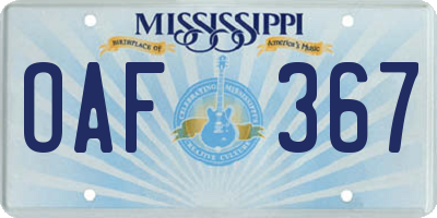 MS license plate OAF367