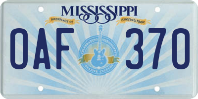 MS license plate OAF370