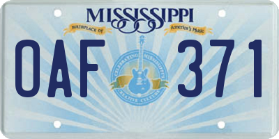 MS license plate OAF371