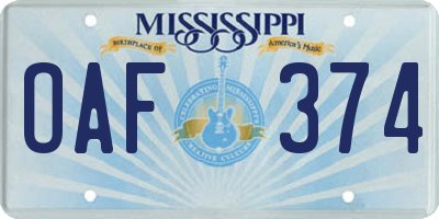 MS license plate OAF374