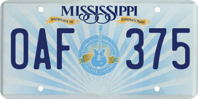 MS license plate OAF375