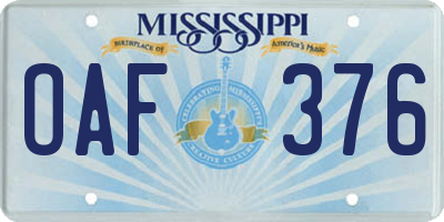 MS license plate OAF376