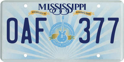 MS license plate OAF377