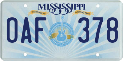 MS license plate OAF378