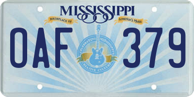 MS license plate OAF379