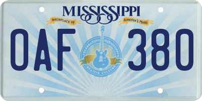 MS license plate OAF380