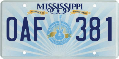 MS license plate OAF381