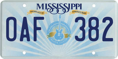 MS license plate OAF382