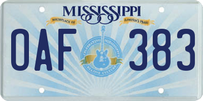 MS license plate OAF383