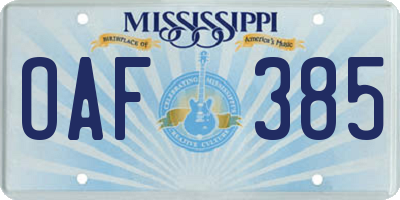 MS license plate OAF385