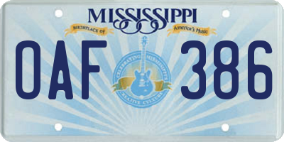 MS license plate OAF386