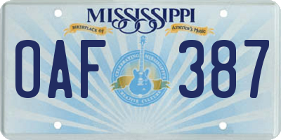 MS license plate OAF387