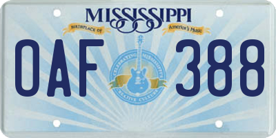 MS license plate OAF388