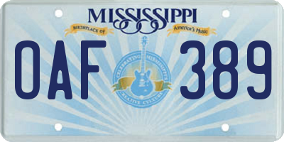 MS license plate OAF389