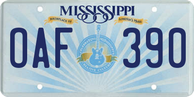 MS license plate OAF390