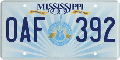 MS license plate OAF392