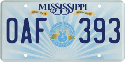 MS license plate OAF393
