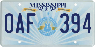 MS license plate OAF394
