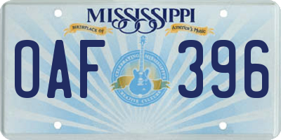 MS license plate OAF396