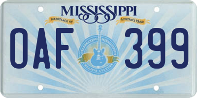 MS license plate OAF399