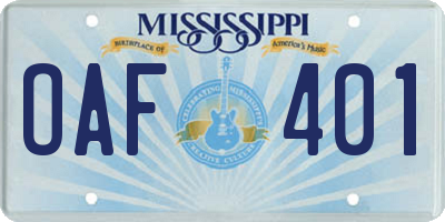 MS license plate OAF401