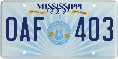 MS license plate OAF403