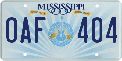 MS license plate OAF404