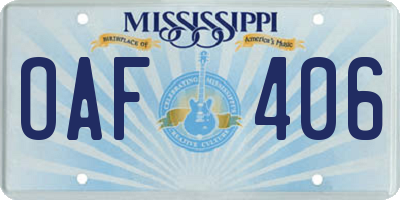 MS license plate OAF406