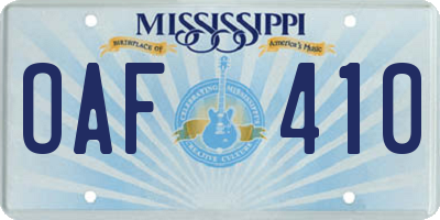 MS license plate OAF410