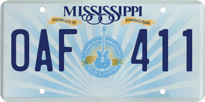 MS license plate OAF411