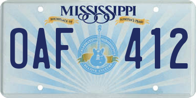 MS license plate OAF412