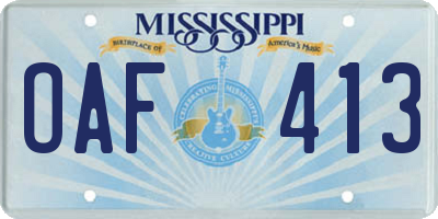 MS license plate OAF413