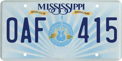 MS license plate OAF415