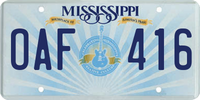 MS license plate OAF416