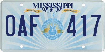 MS license plate OAF417