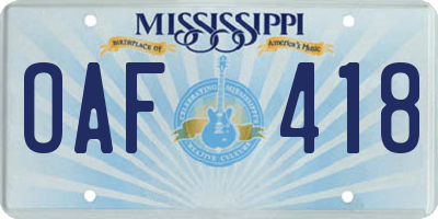 MS license plate OAF418