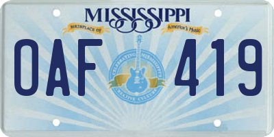 MS license plate OAF419