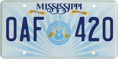 MS license plate OAF420