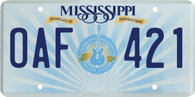 MS license plate OAF421