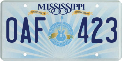 MS license plate OAF423