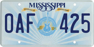 MS license plate OAF425