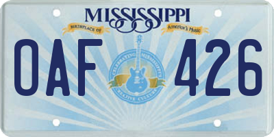 MS license plate OAF426