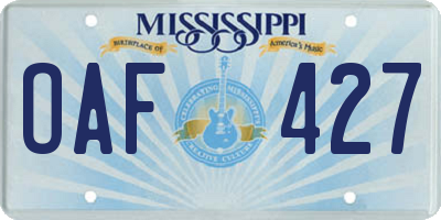 MS license plate OAF427