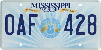 MS license plate OAF428