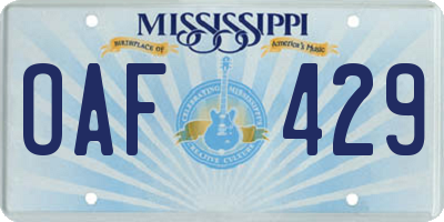 MS license plate OAF429