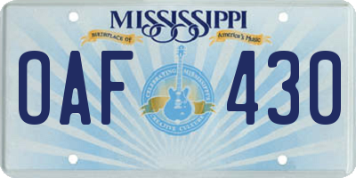 MS license plate OAF430