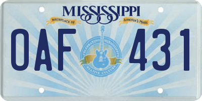 MS license plate OAF431