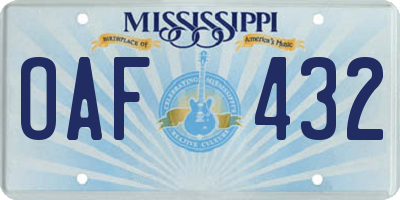 MS license plate OAF432