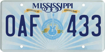 MS license plate OAF433