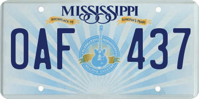 MS license plate OAF437